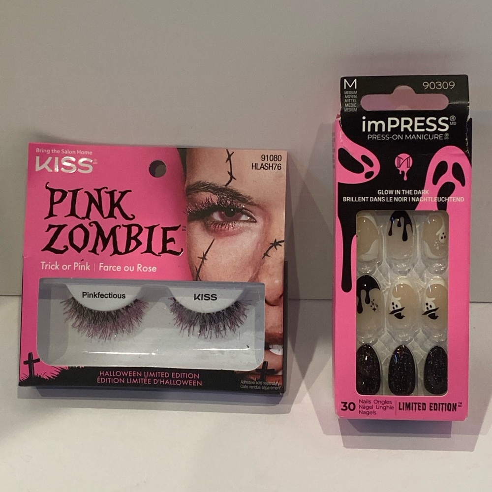 2-Piece Bundle of Halloween-Themed Accessories - Eyelashes & Press-on Nails NWT